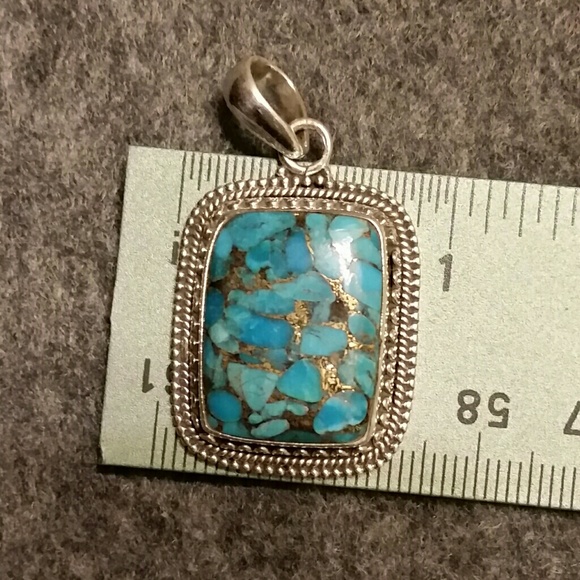 925 Silver Copper Blue Turquoise Pendant - Picture 8 of 8